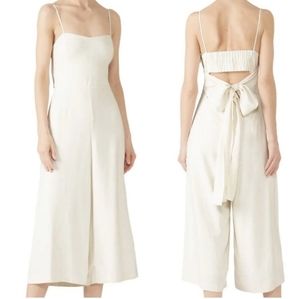 Club Monaco Dalennah Tie Back Linen Jumpsuit Crop Length Ivory Size 4